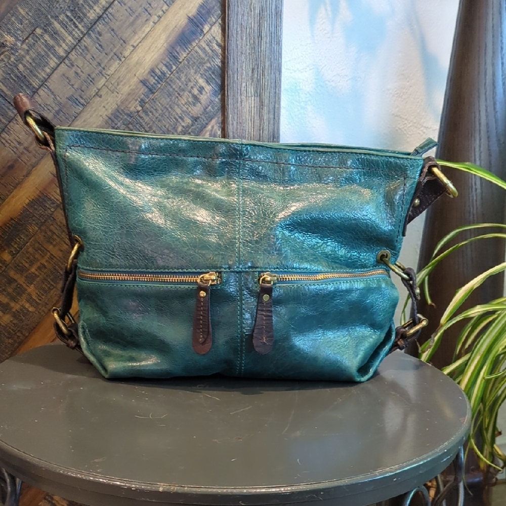 Teal Leather Shoulder Bag